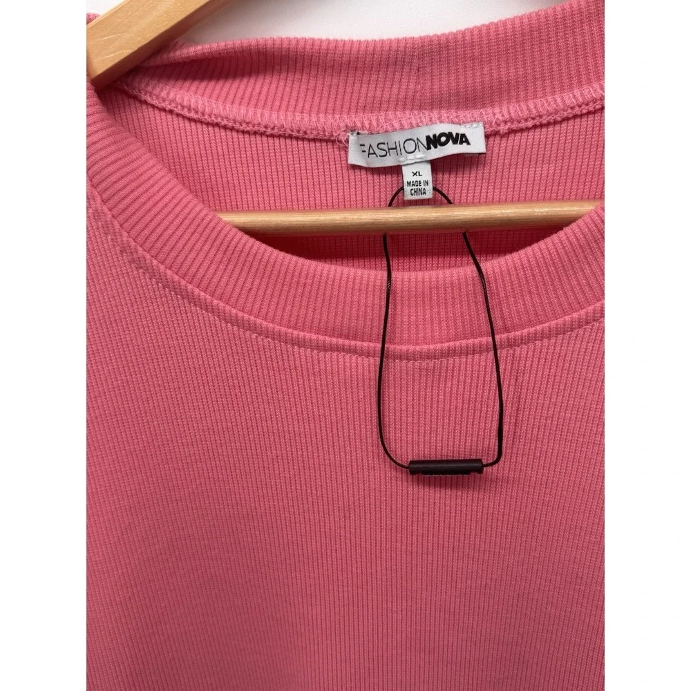 Fashion nova Puff Long Sleeve T Shirt Dress Short Hot Pink Sz XL Barbiecore NWOT - Picture 5 of 11